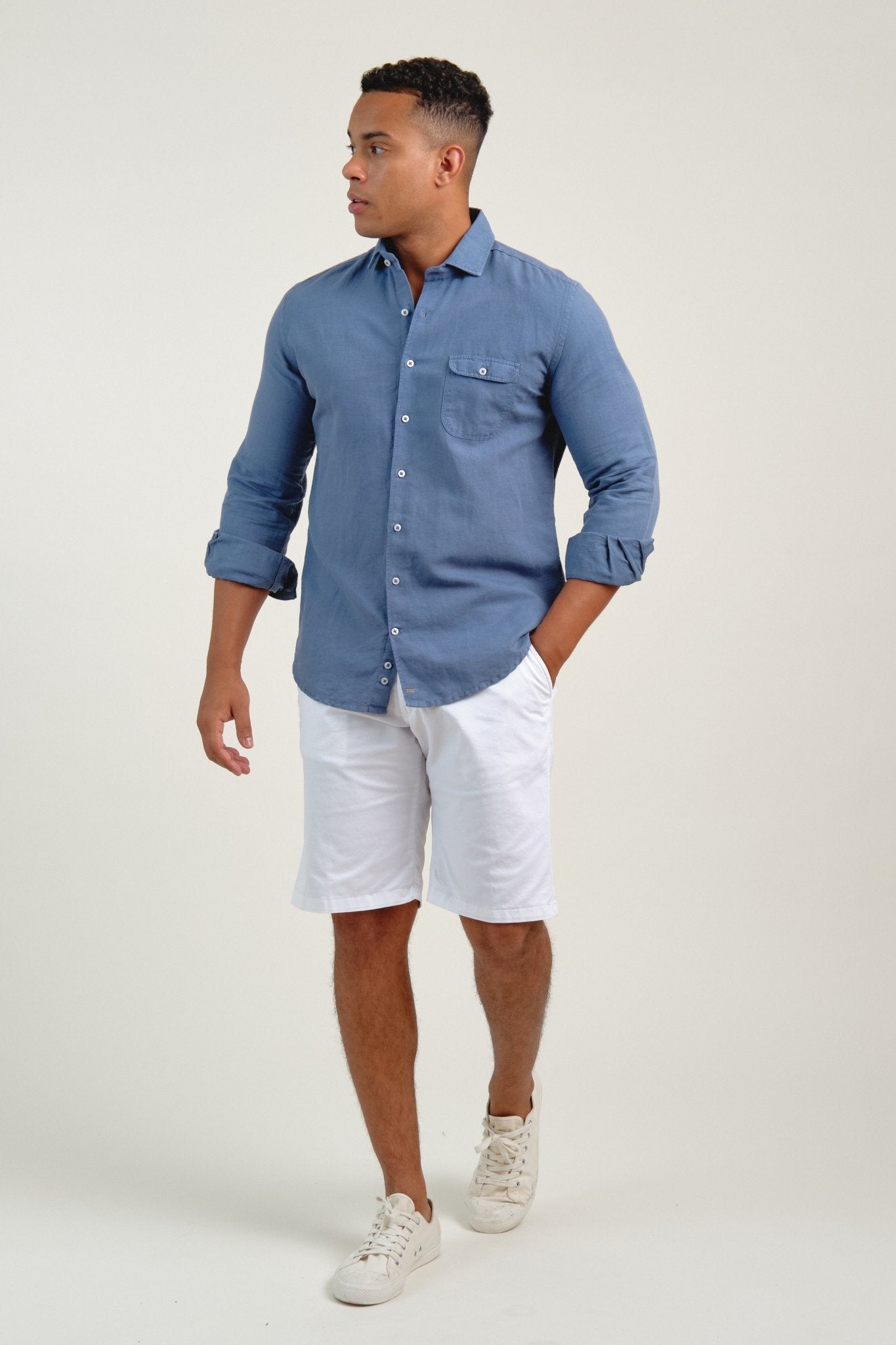 Camisa Lino Portofino Azul - Sohhan