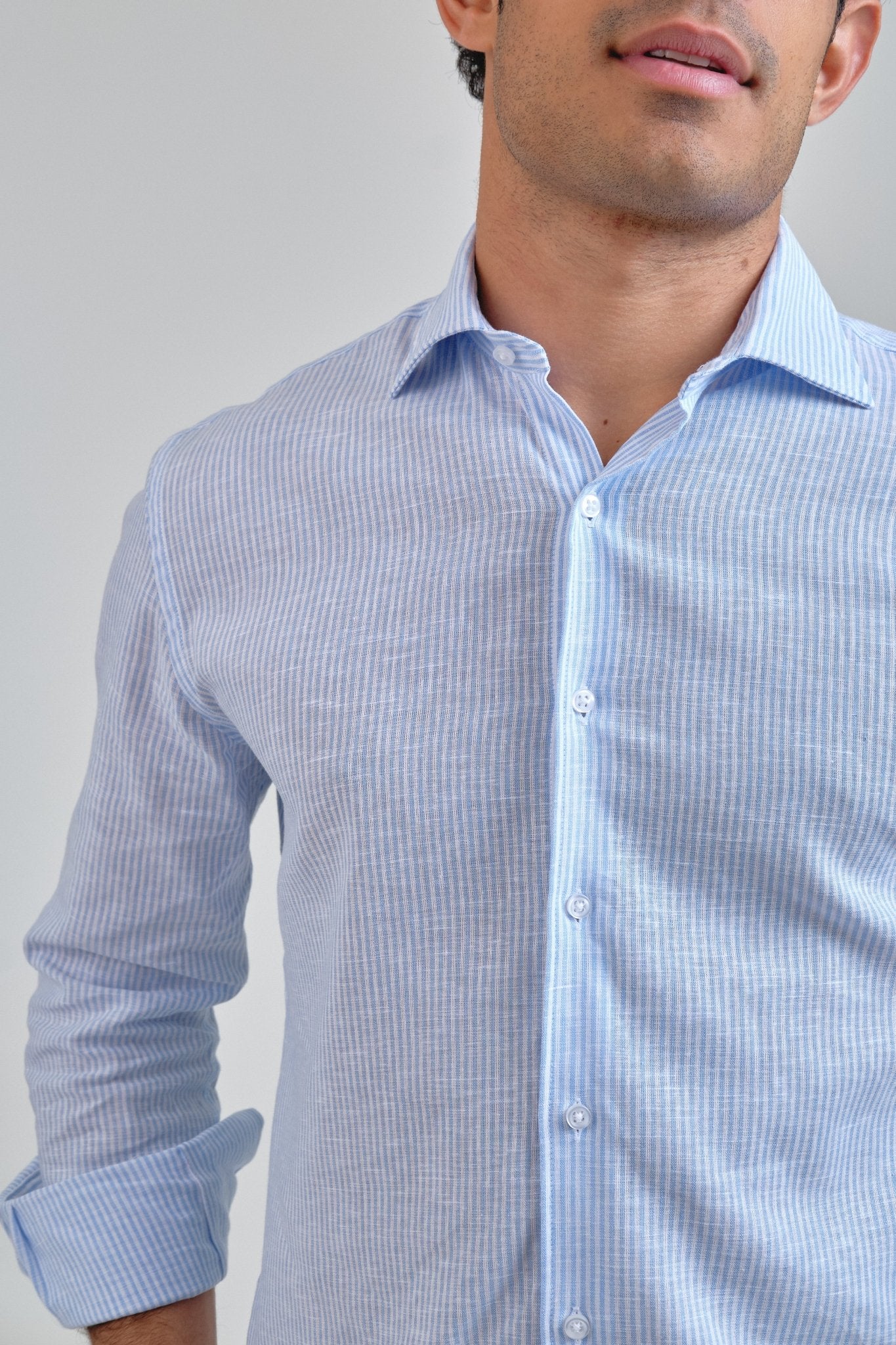 Camisa Manarola Lino Rayas Azul - Sohhan