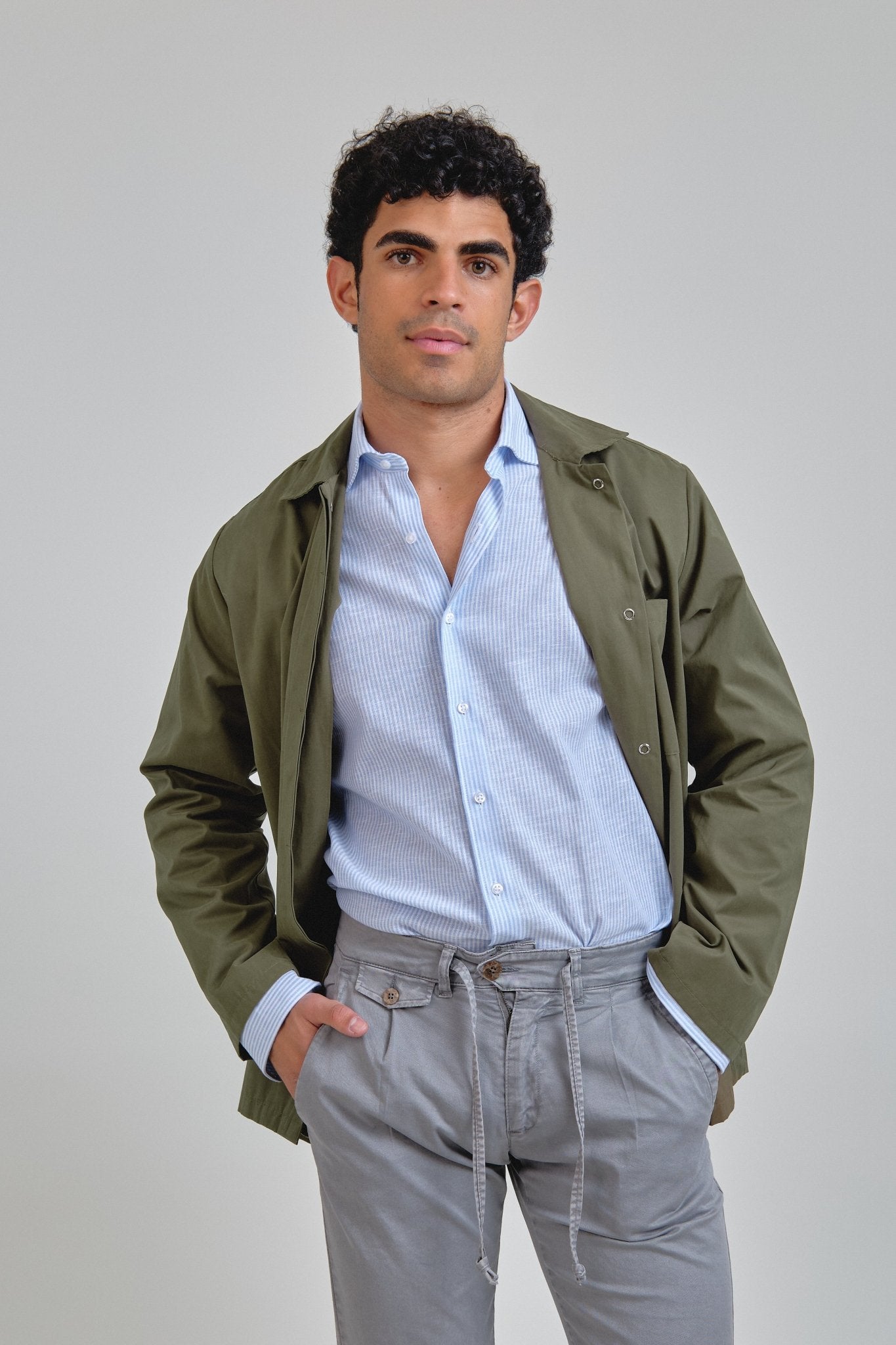 Camisa Manarola Lino Rayas Azul - Sohhan