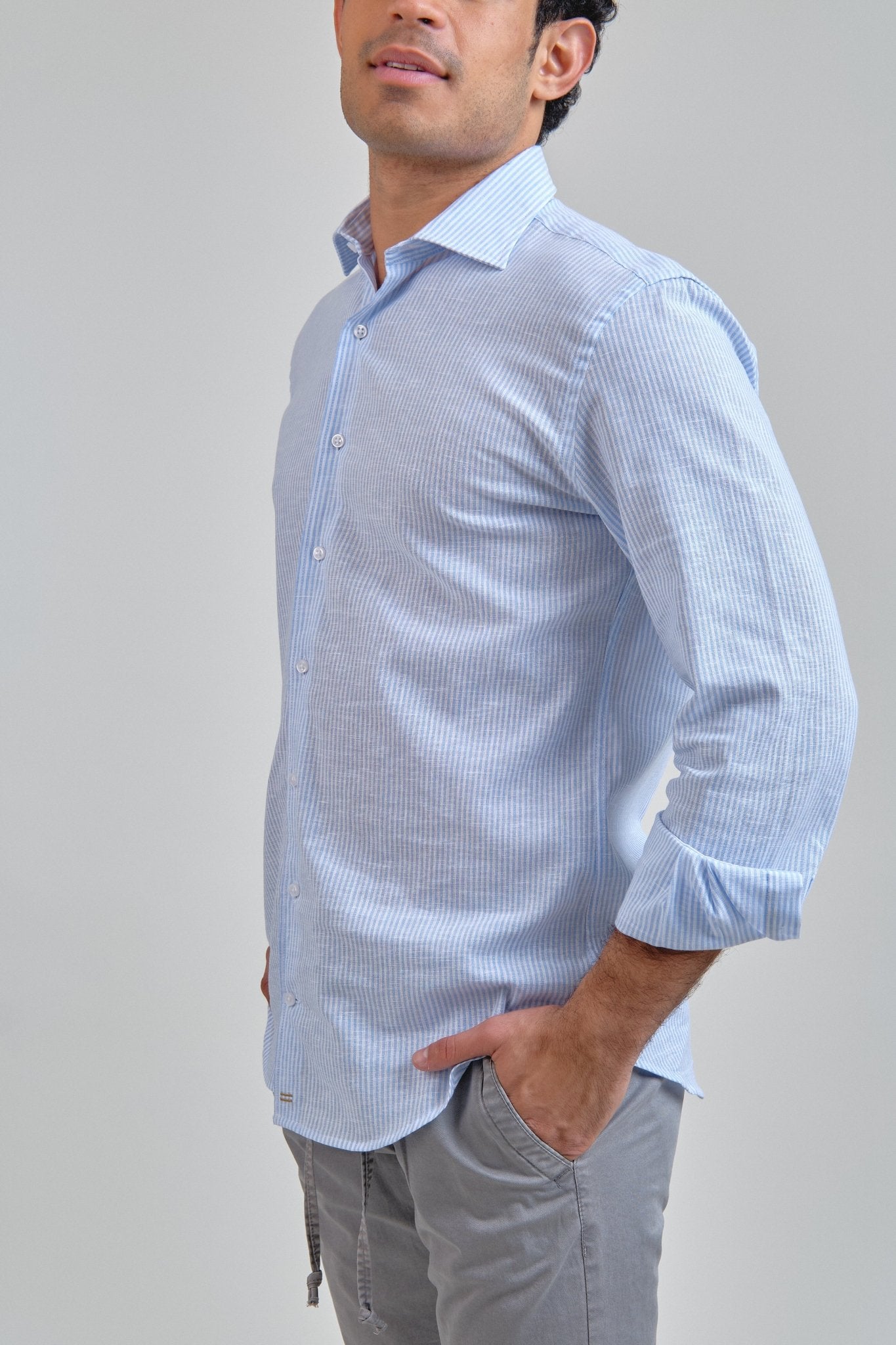 Camisa Manarola Lino Rayas Azul - Sohhan