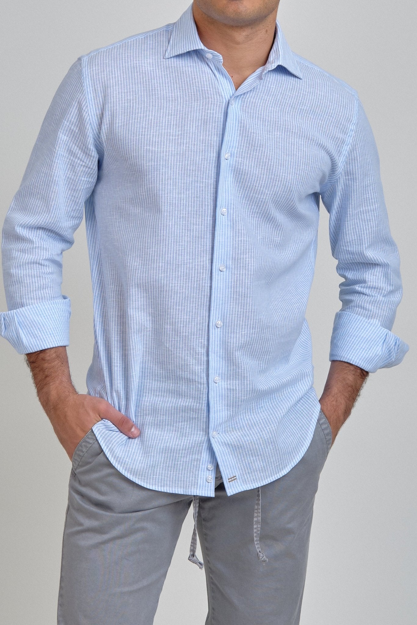 Camisa Manarola Lino Rayas Azul - Sohhan