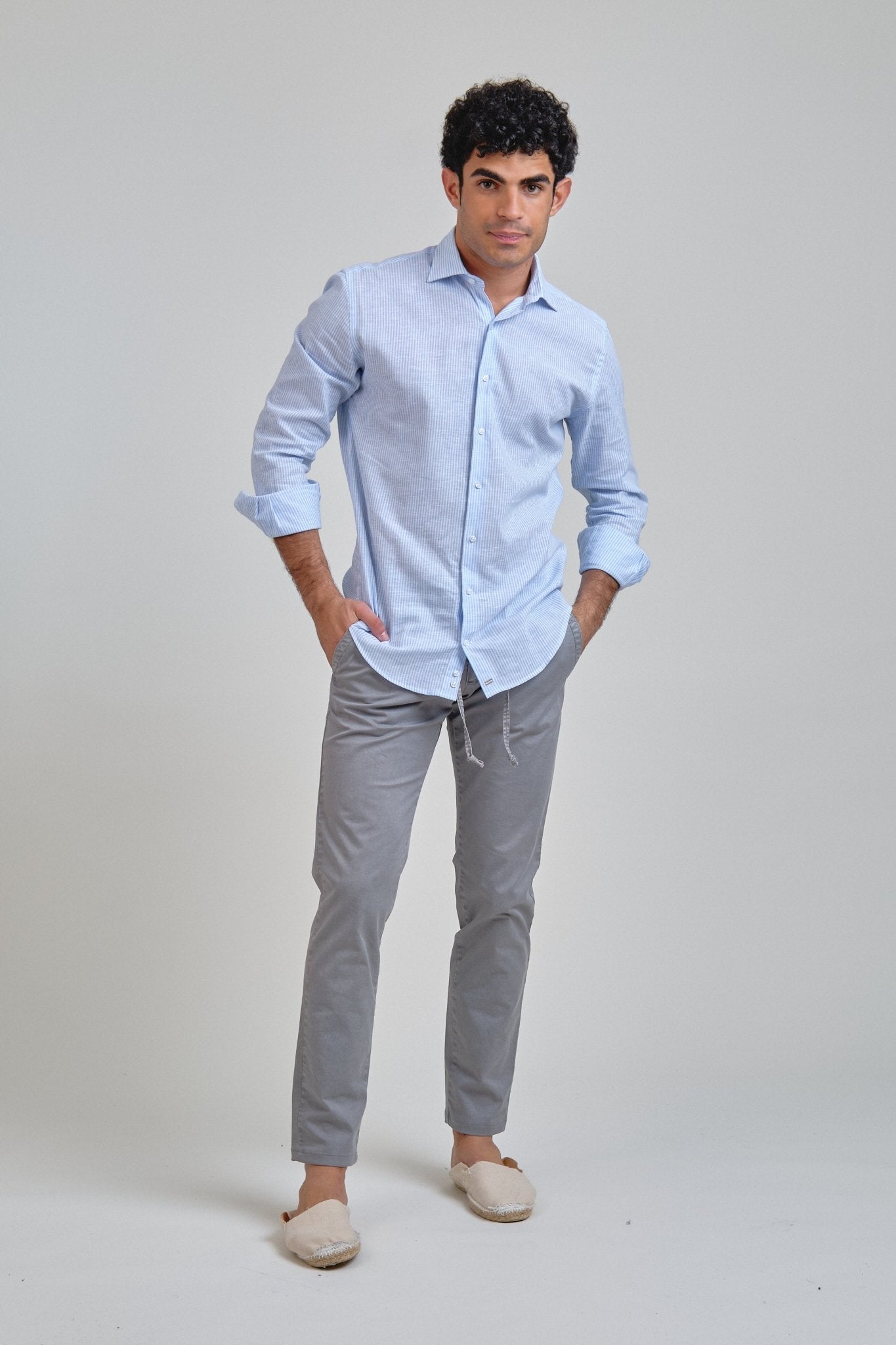 Camisa Manarola Lino Rayas Azul - Sohhan