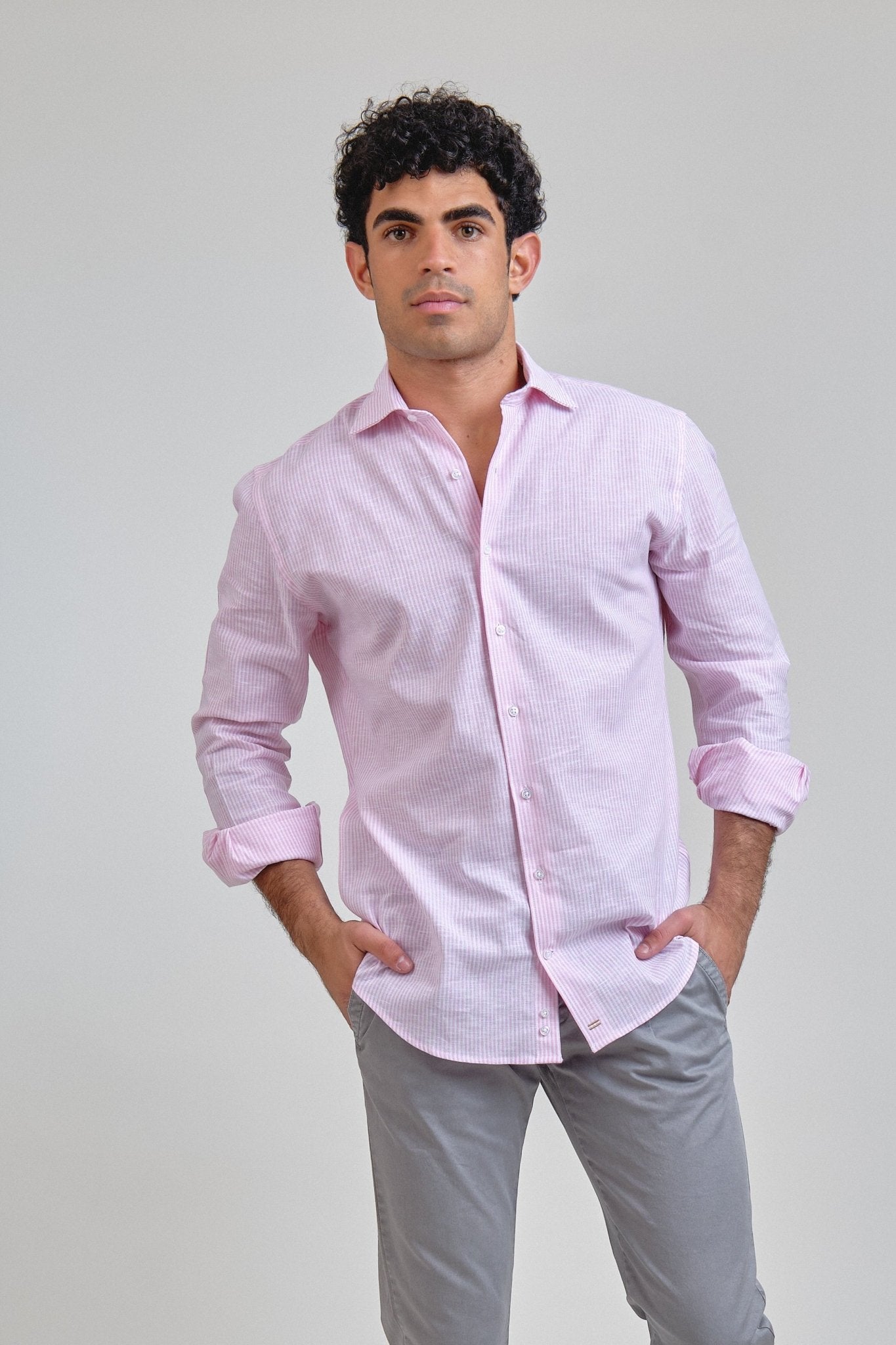 Camisa Manarola Lino Rayas Rosa - Sohhan