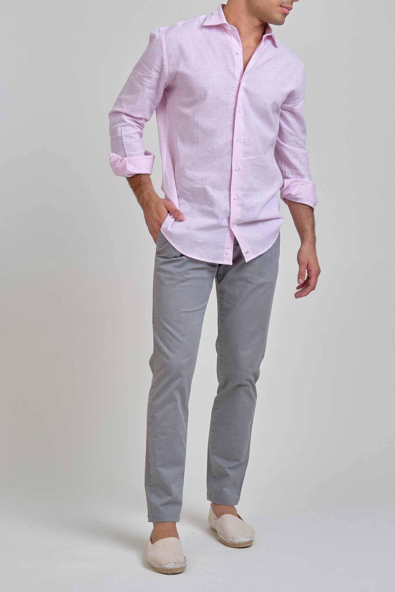 Camisa Manarola Lino Rayas Rosa - Sohhan