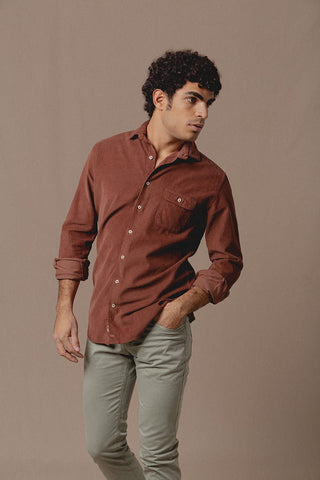 Camisa Micropana Cord Un Bolsillo Terracota - Sohhan