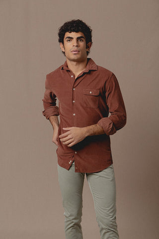 Camisa Micropana Cord Un Bolsillo Terracota - Sohhan