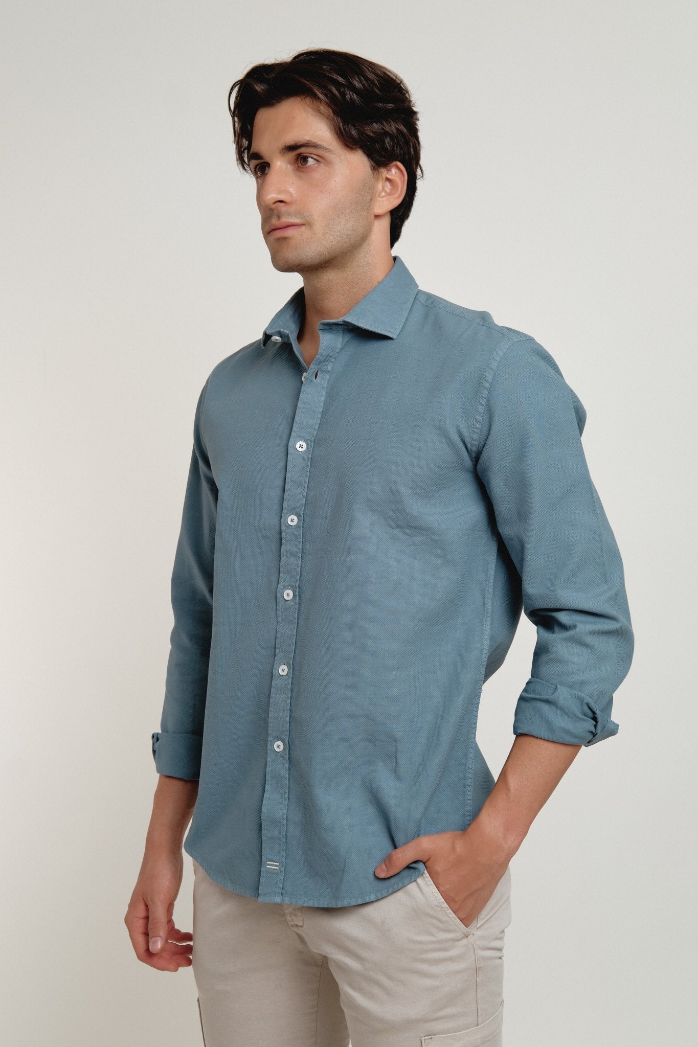 Camisa Nomad Estructura Azul Empolvado - Sohhan