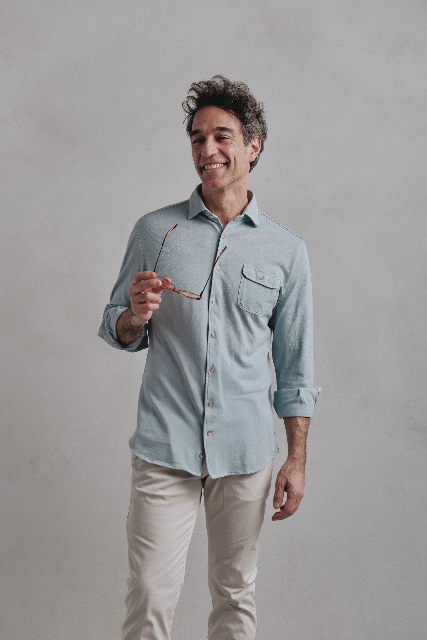 Camisa Piqué Marsella Un Bolsillo Celeste - Sohhan