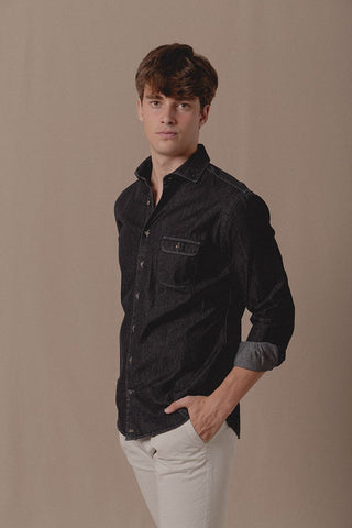 Camisa Vaquera Rock Un Bolsillo Gris Oscuro - Sohhan