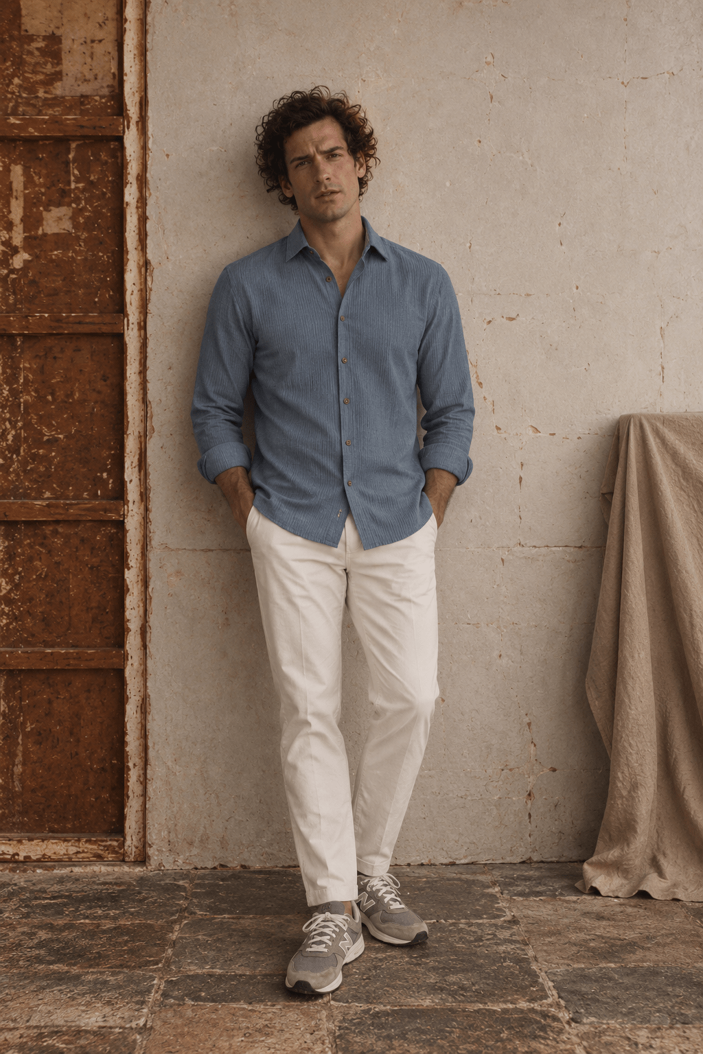 Camisa Wale Azul Empolvado - Sohhan