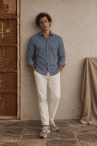 Camisa Wale Azul Empolvado - Sohhan