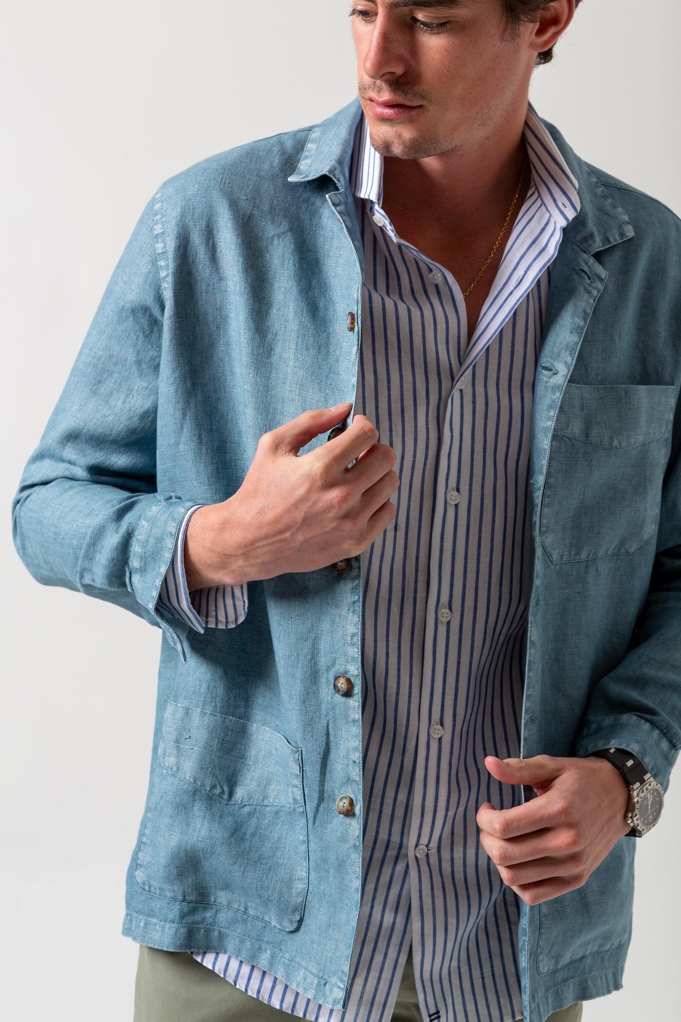 Chaqueta Sport Lino Azul Pacífico - Sohhan