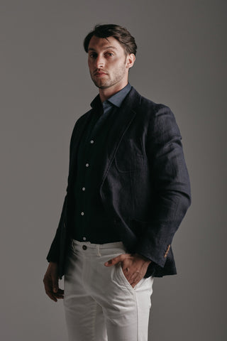 Linen Blazer Navy Hustle Heritage - Sohhan