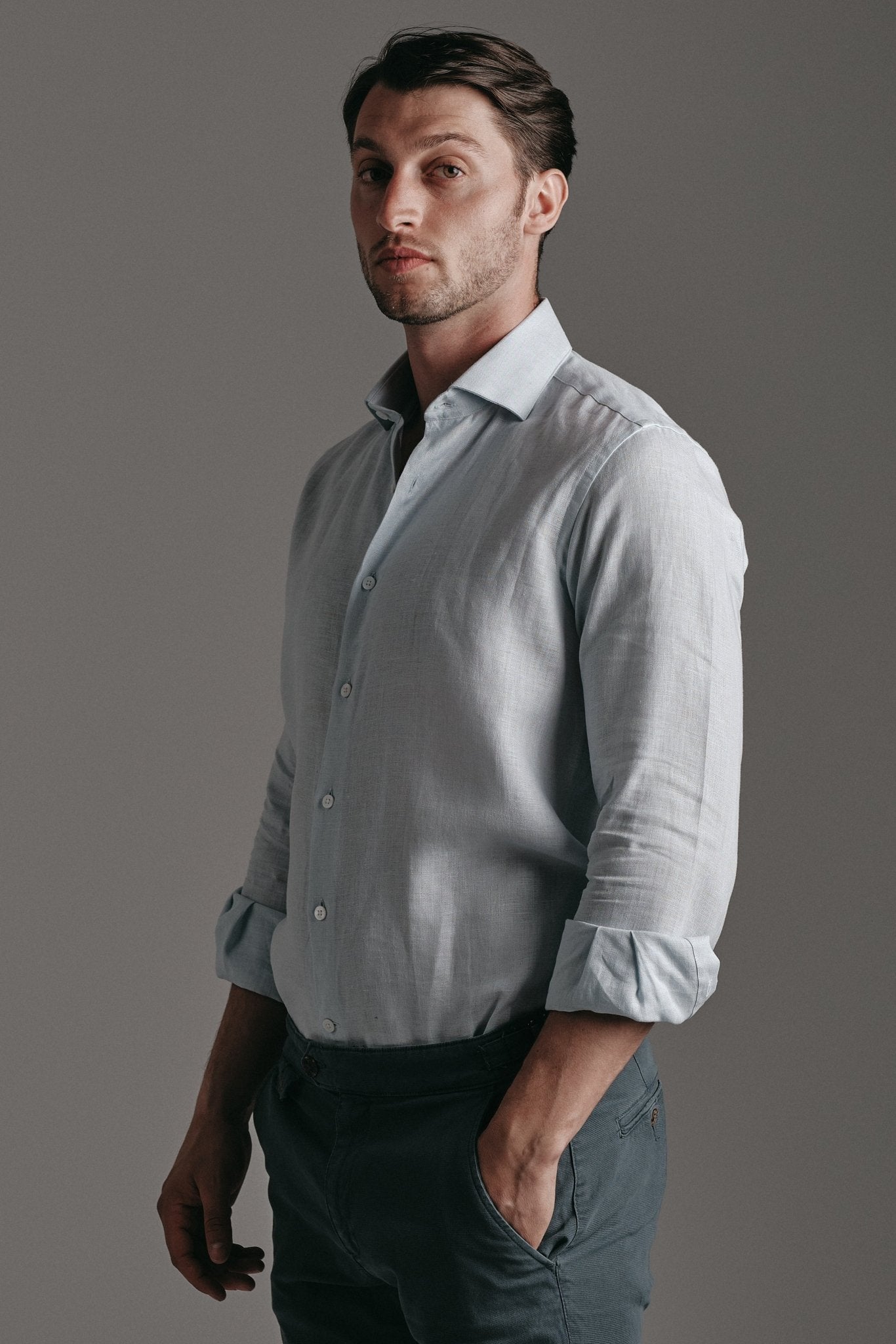 Pure Linen Shirt Lightblue Hustle Heritage - Sohhan