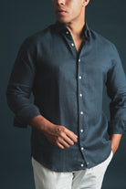 Pure Linen Shirt Navy Hustle Heritage - Sohhan
