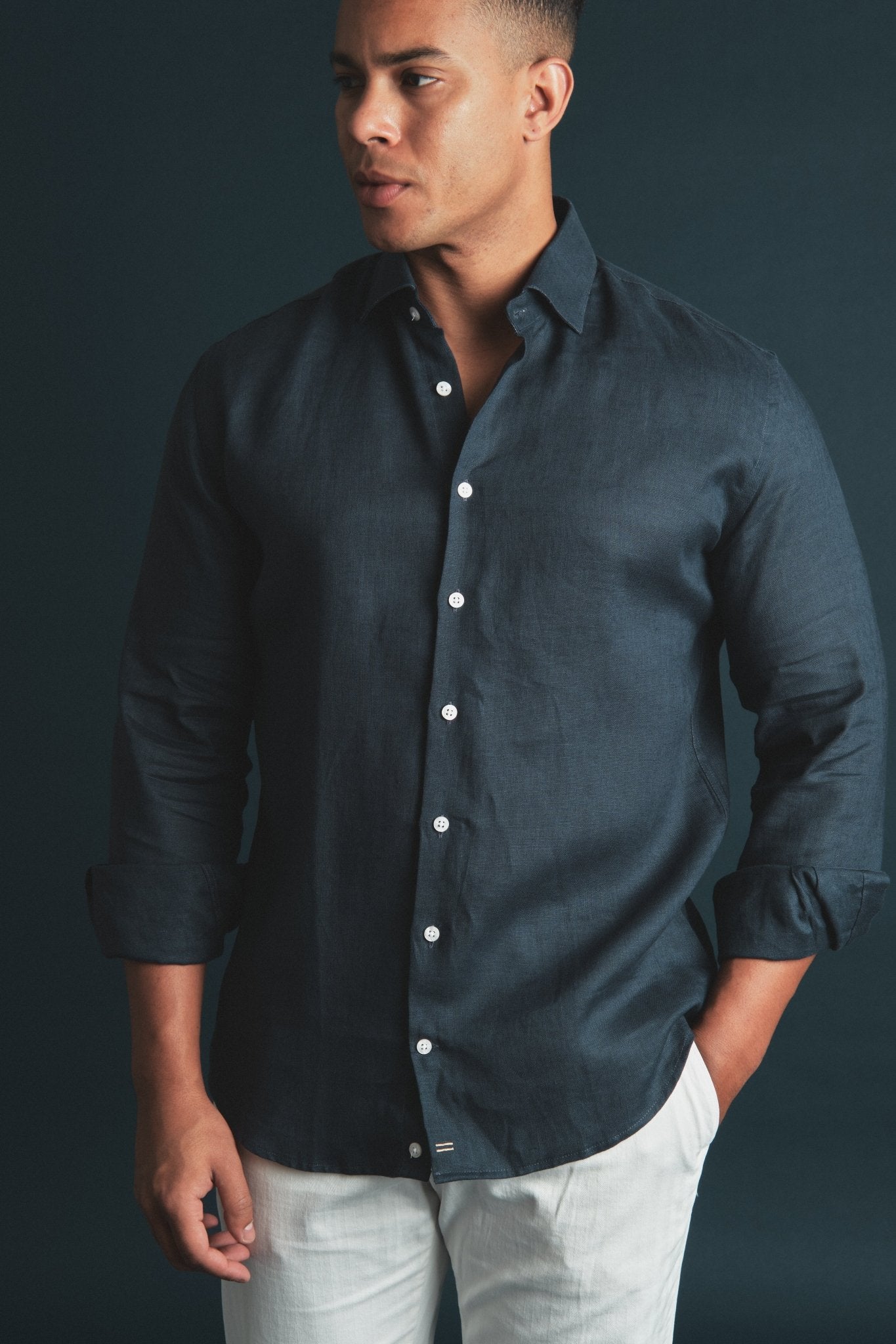 Pure Linen Shirt Navy Hustle Heritage - Sohhan