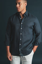 Pure Linen Shirt Navy Hustle Heritage - Sohhan
