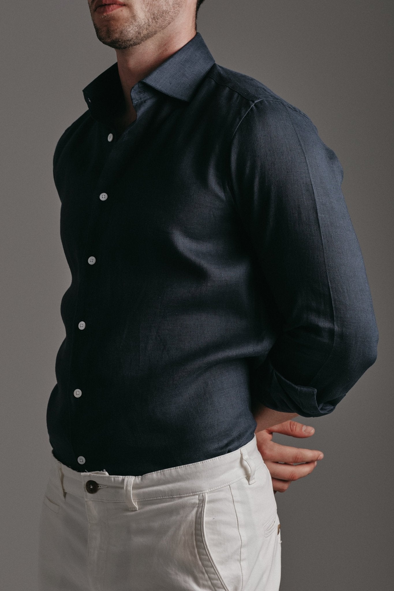Pure Linen Shirt Navy Hustle Heritage - Sohhan