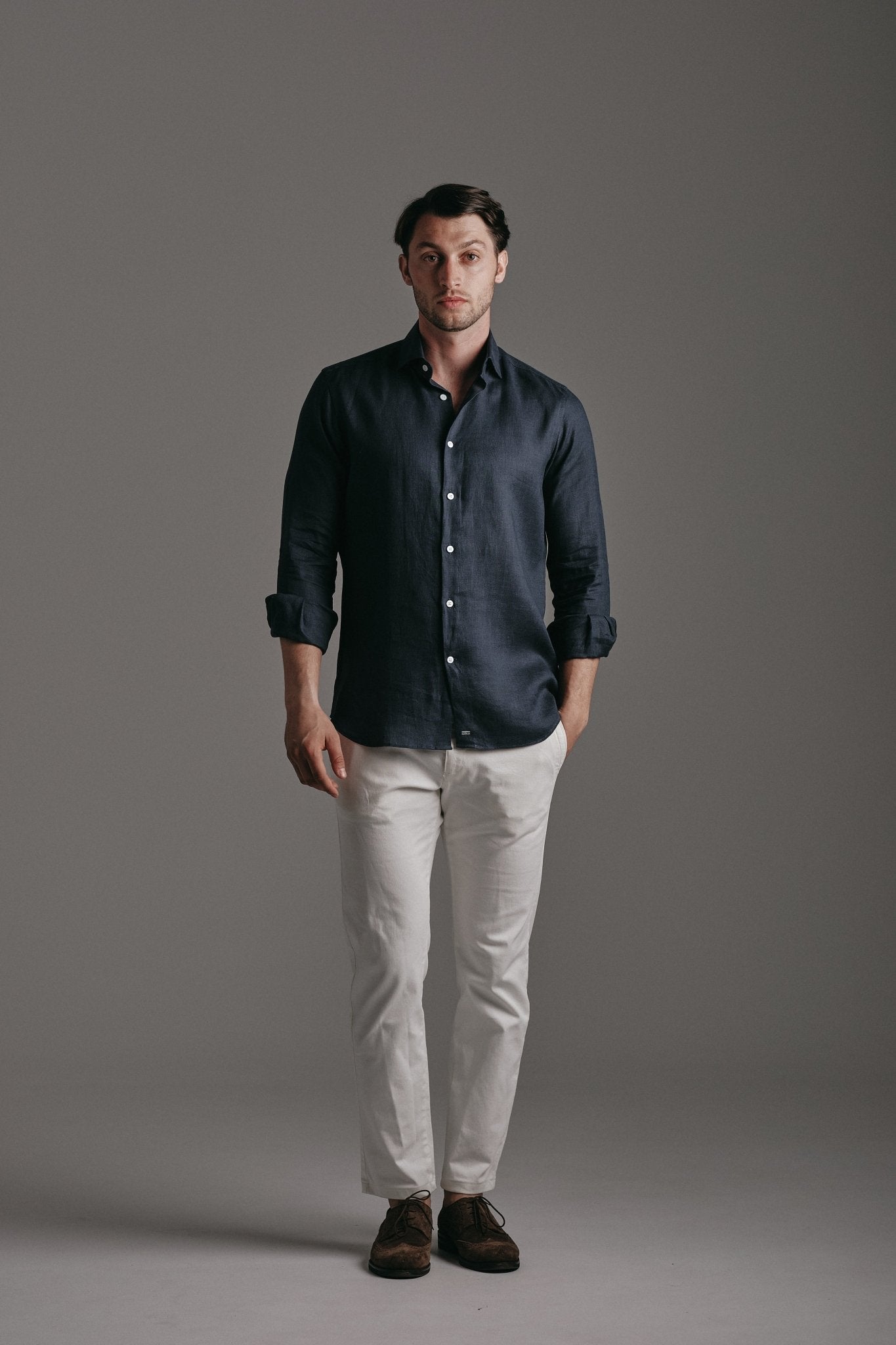Pure Linen Shirt Navy Hustle Heritage - Sohhan