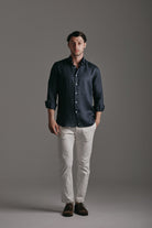 Pure Linen Shirt Navy Hustle Heritage - Sohhan
