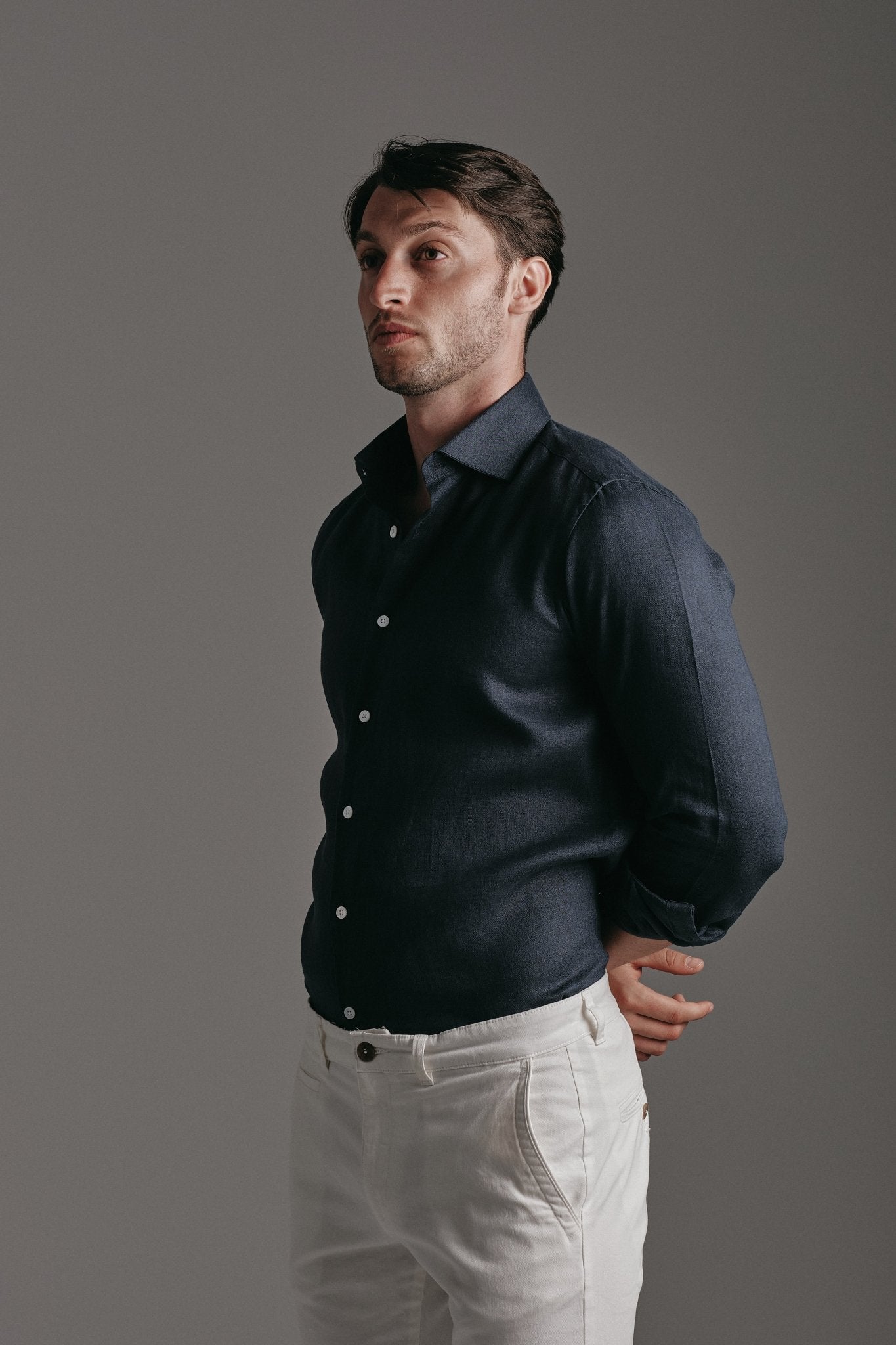 Pure Linen Shirt Navy Hustle Heritage - Sohhan