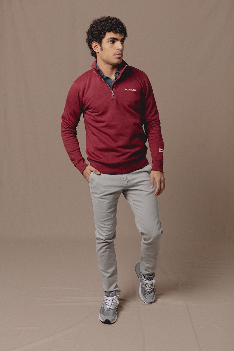 Sudadera Shelter Media Cremallera Burdeos - Sohhan