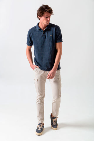 Washed navy blue short sleeve polo