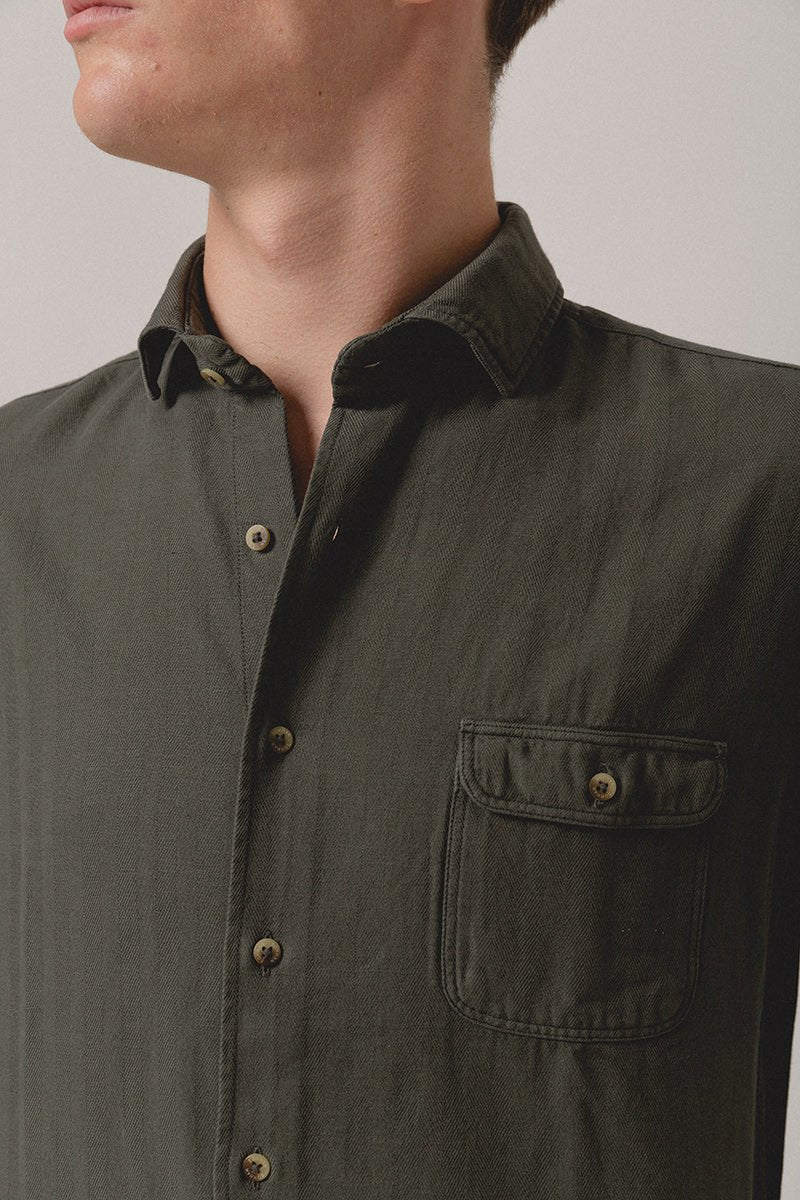 Camisa Espiga Un Bolsillo Verde Atalaya - Sohhan