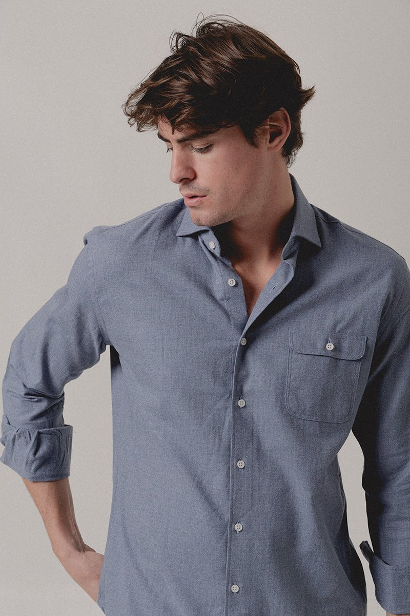 Camisa Franela Un Bolsillo Azul Bérgamo - Sohhan