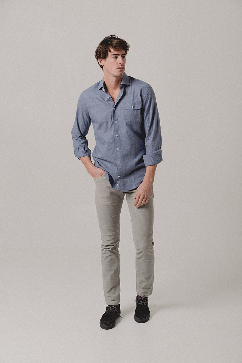 Camisa Franela Un Bolsillo Azul Bérgamo - Sohhan