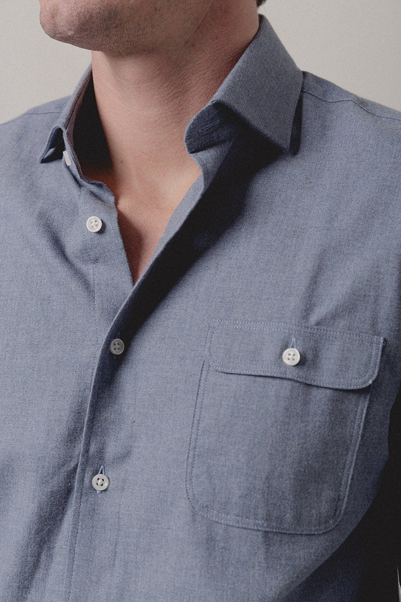 Camisa Franela Un Bolsillo Azul Bérgamo - Sohhan