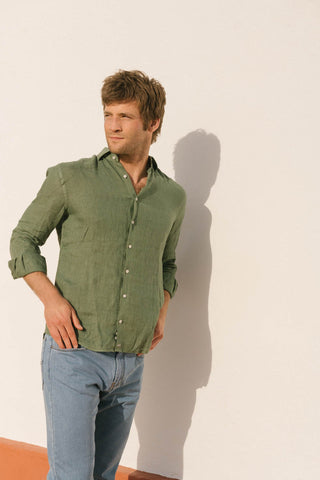 Camisa Lino Italiano Verde - Sohhan