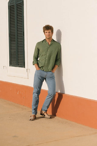 Camisa Lino Italiano Verde - Sohhan