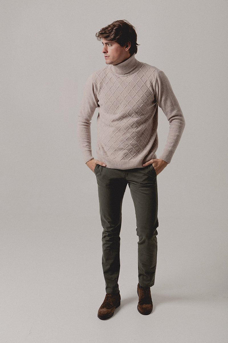 Jersey Cuello vuelto Rombos Beige Claro - Sohhan