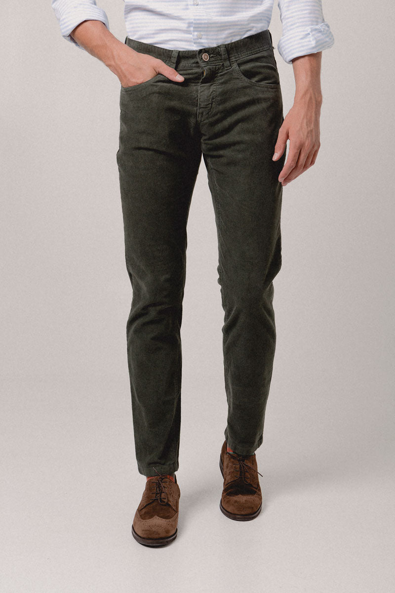 Pantalón Cinco Bolsillos Pana Verde Caza – Sohhan